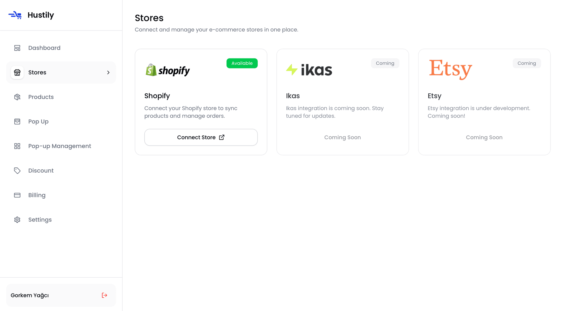 Shopify Connection Modal | Hustily